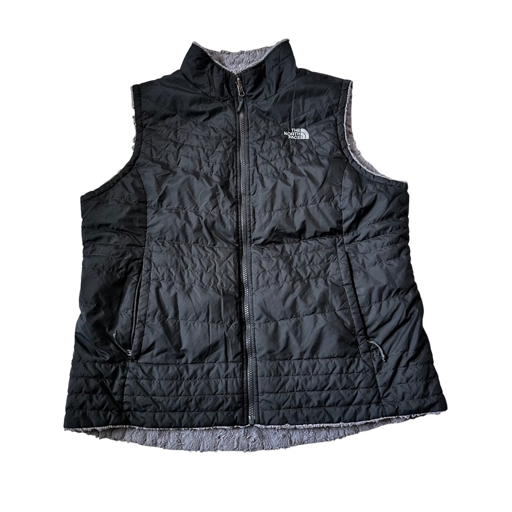 The North Face Womens Black Quilted Fleece Lined Full Zip Vest Large